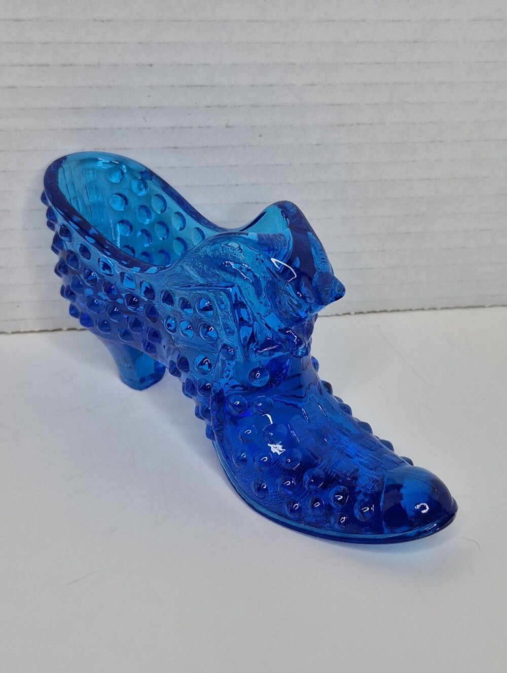 Fenton Vintage Hobnail Blue Glass Shoe Slipper Cat Panther Head